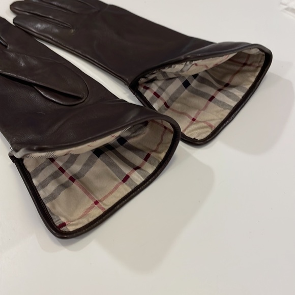 BURBERRY LONDON  Brown Leather Gloves size 7 1/2 - Picture 6 of 16